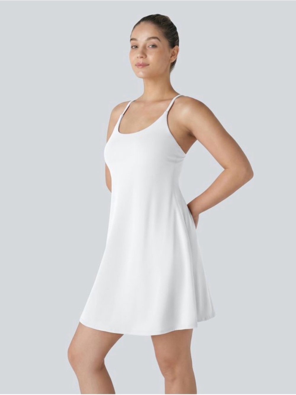 HALARA White Slip Dress with Slim Straps